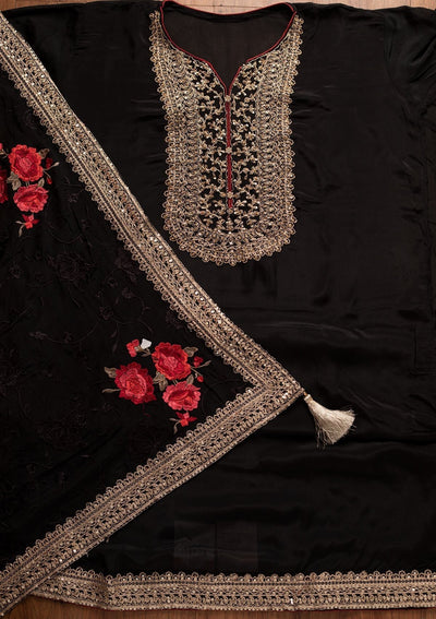 Black Cutdana Semi Crepe Designer Semi-Stitched Salwar Suit - koskii
