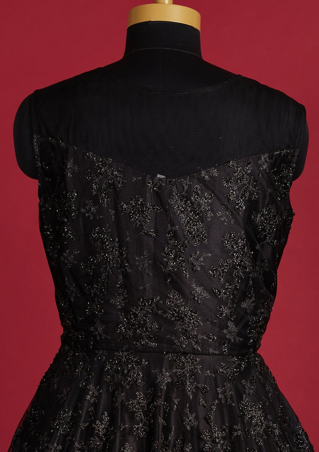 Black Glitter Net Designer Gown - Koskii