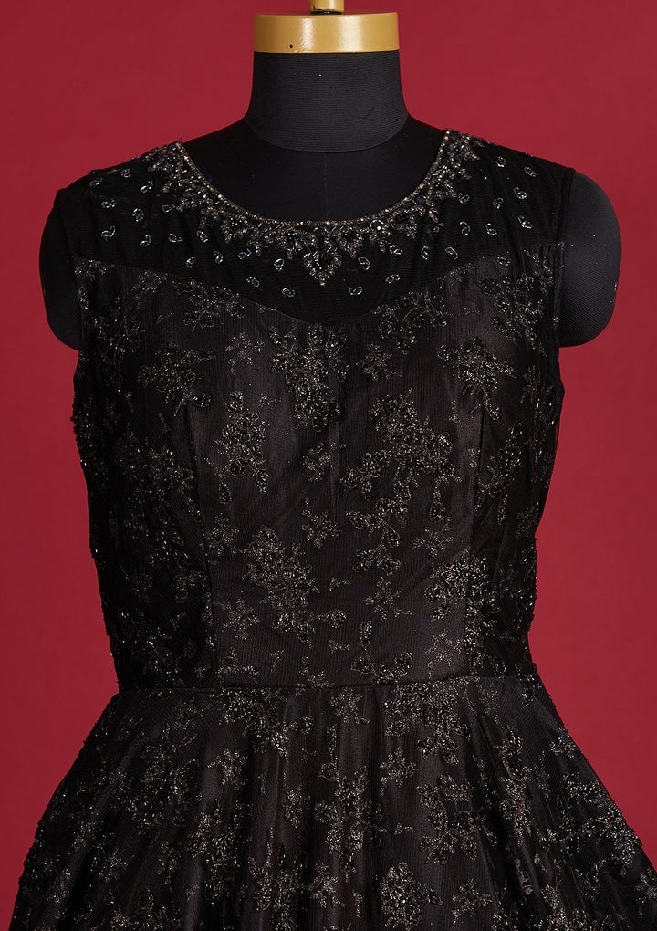 Black Glitter Net Designer Gown - Koskii