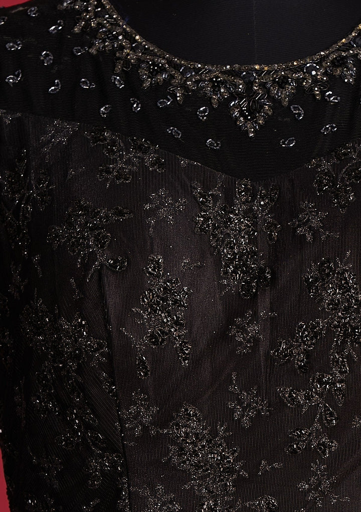 Black Glitter Net Designer Gown - Koskii