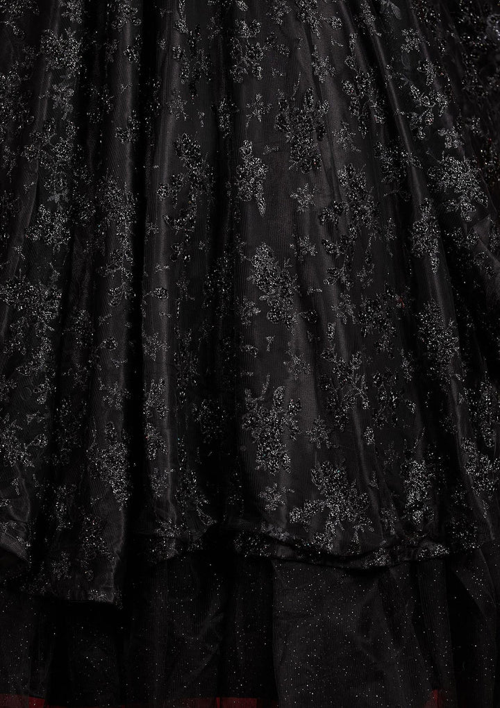 Black Glitter Net Designer Gown - Koskii