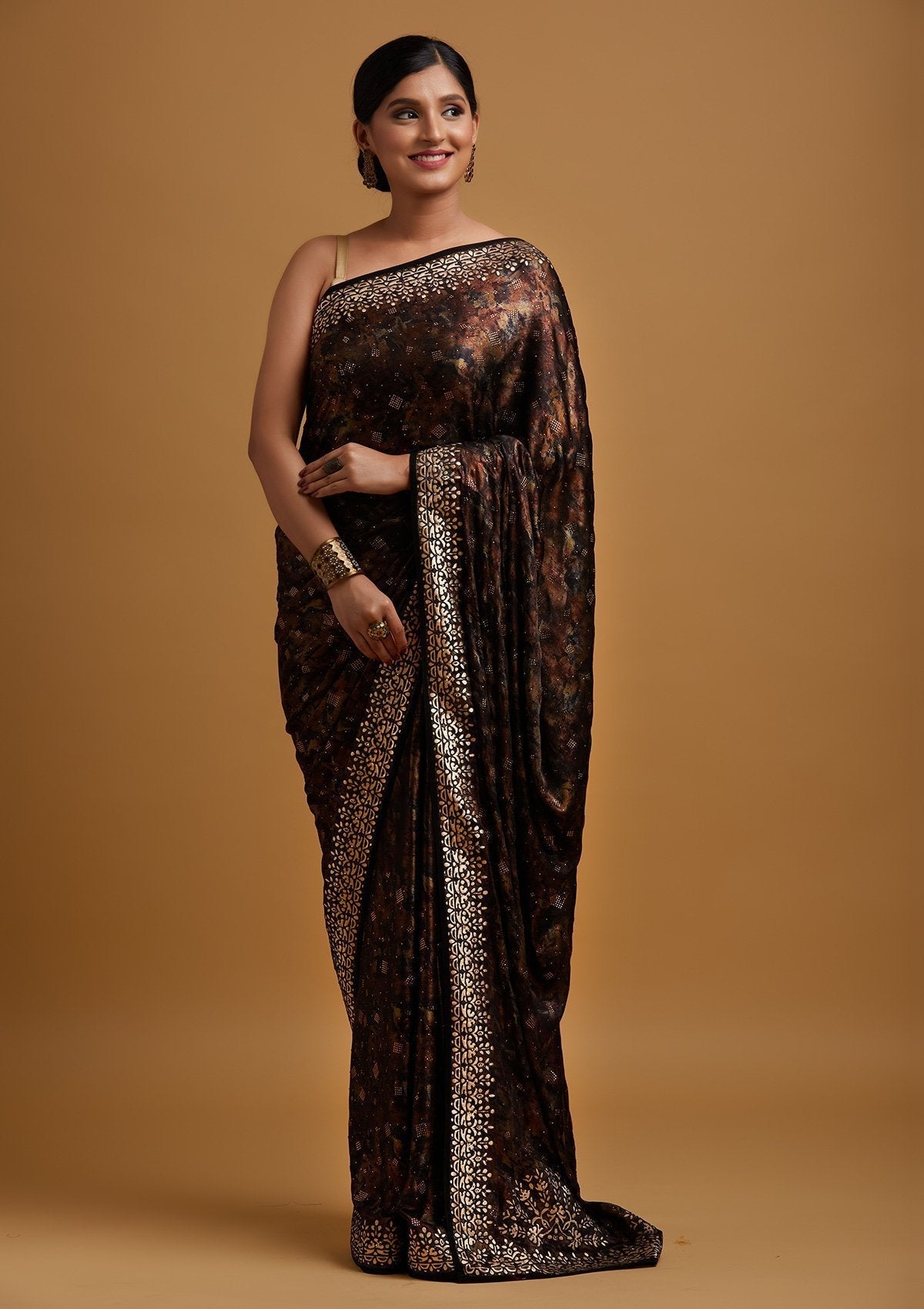 Black Gotapatti Pure Crepe Designer Saree - koskii