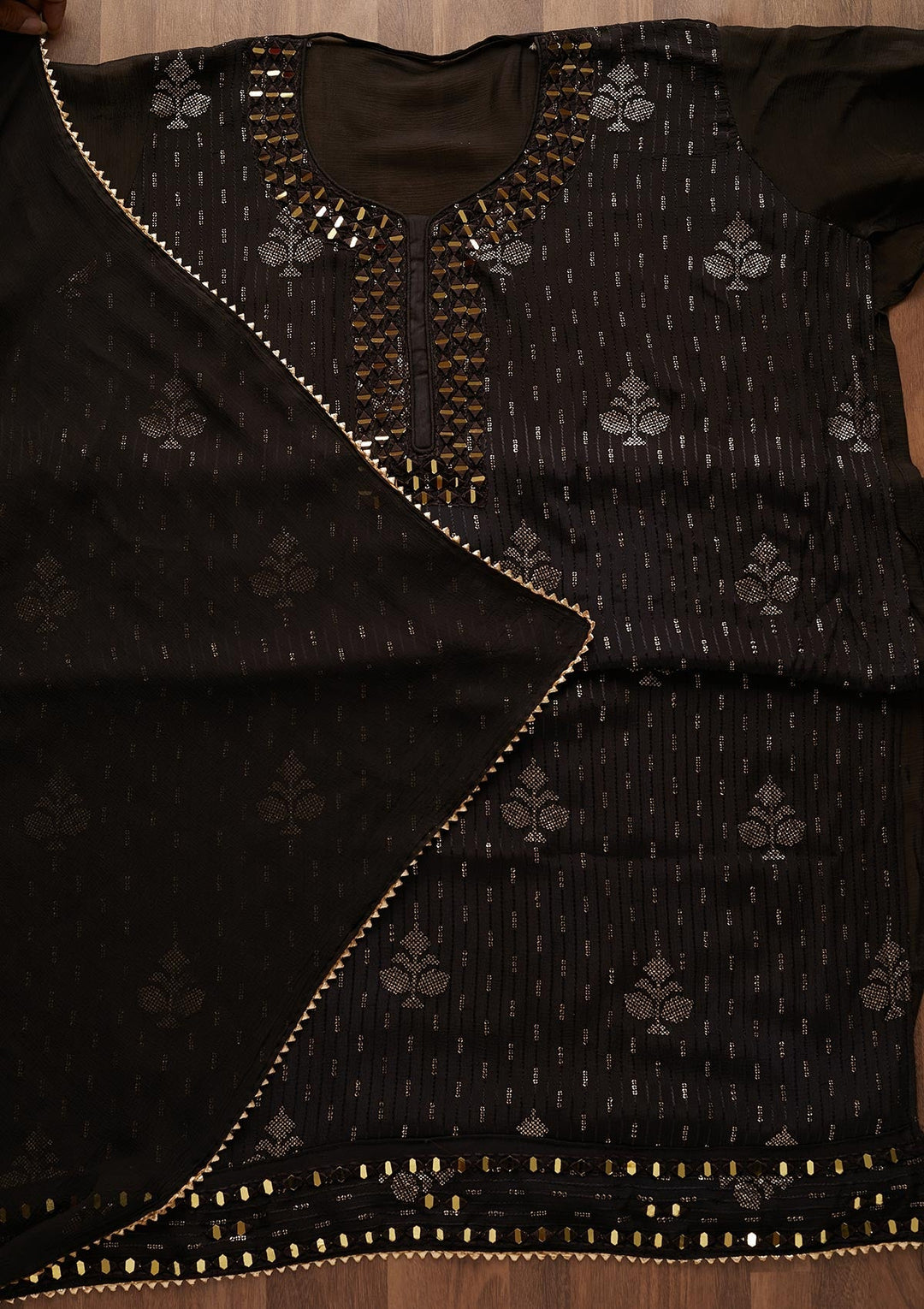 Black Mirrorwork Georgette Designer Semi-Stitched Salwar Suit - Koskii