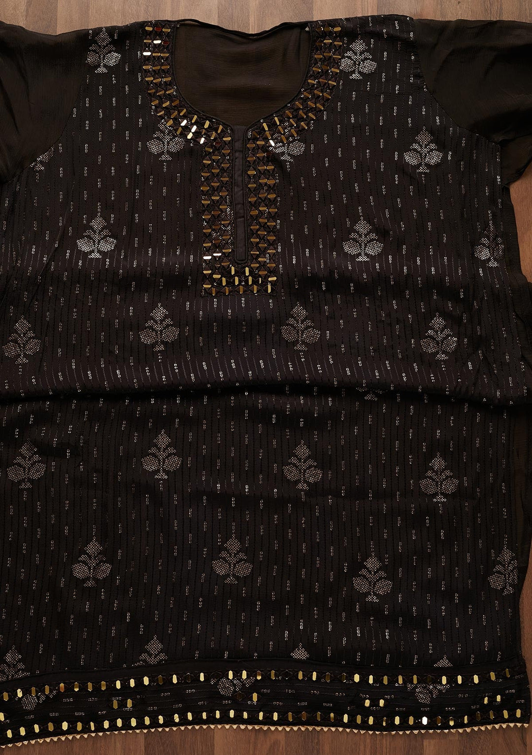 Black Mirrorwork Georgette Designer Semi-Stitched Salwar Suit - Koskii