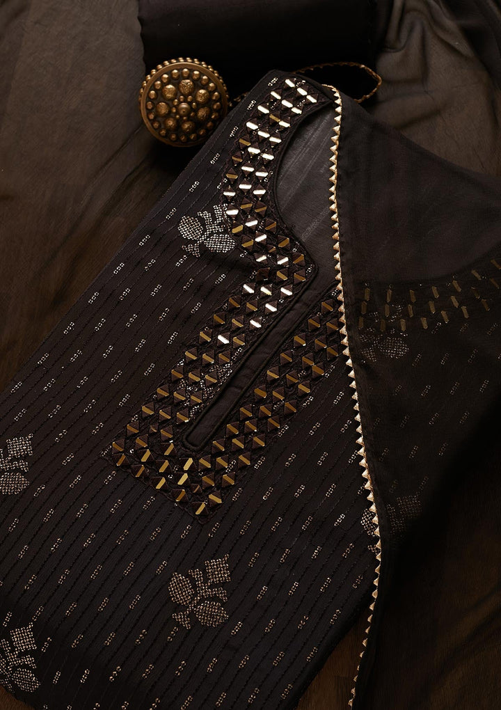 Black Mirrorwork Georgette Designer Semi-Stitched Salwar Suit - Koskii