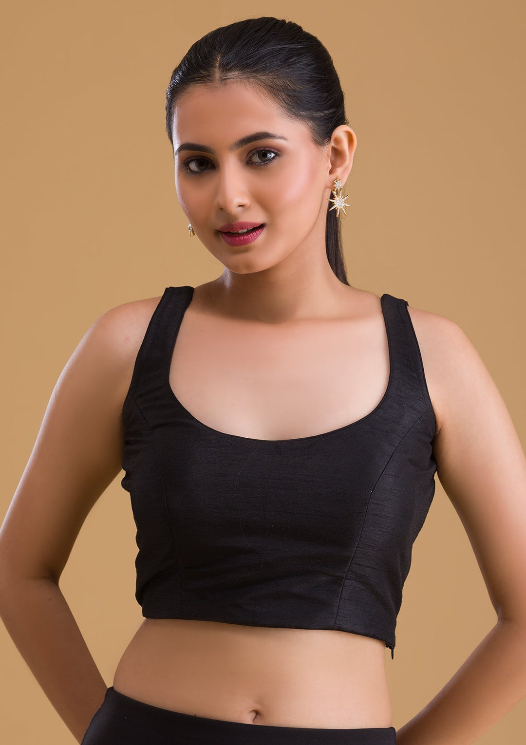 Black Raw Silk Blouse-Koskii