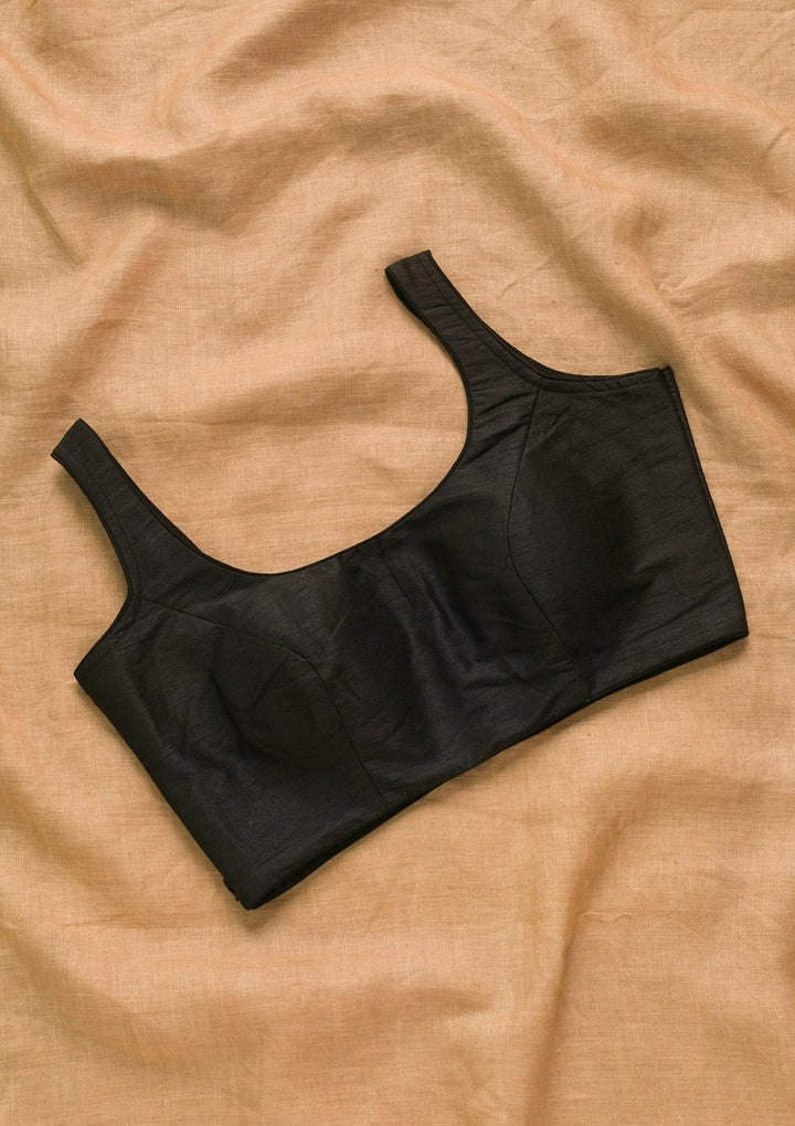 Black Raw Silk Blouse-Koskii