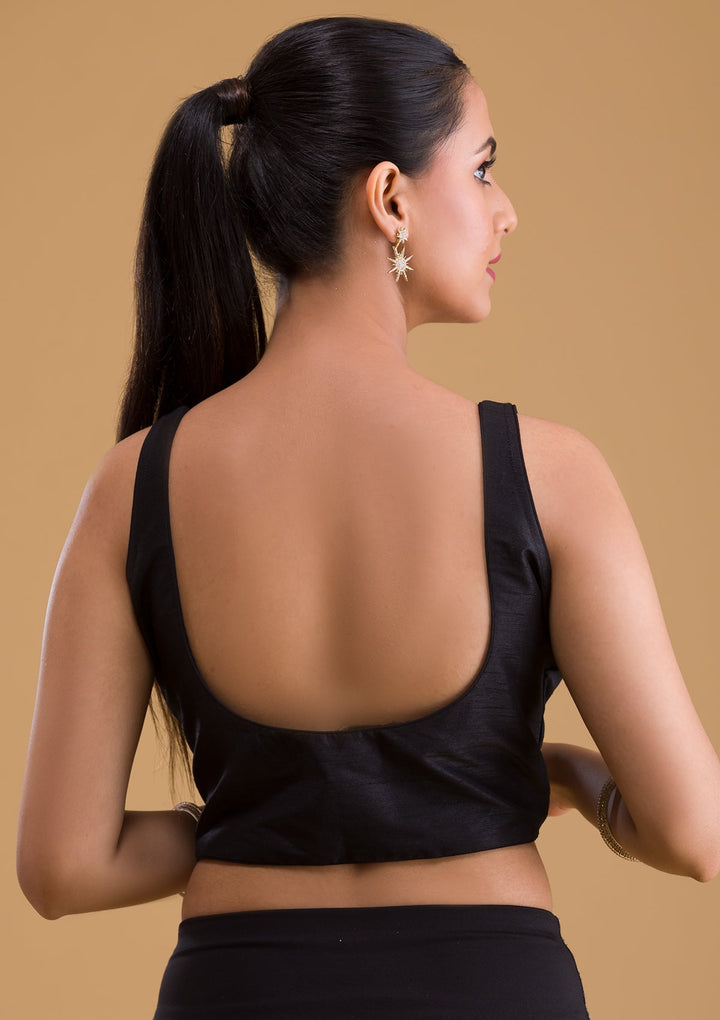 Black Raw Silk Blouse-Koskii