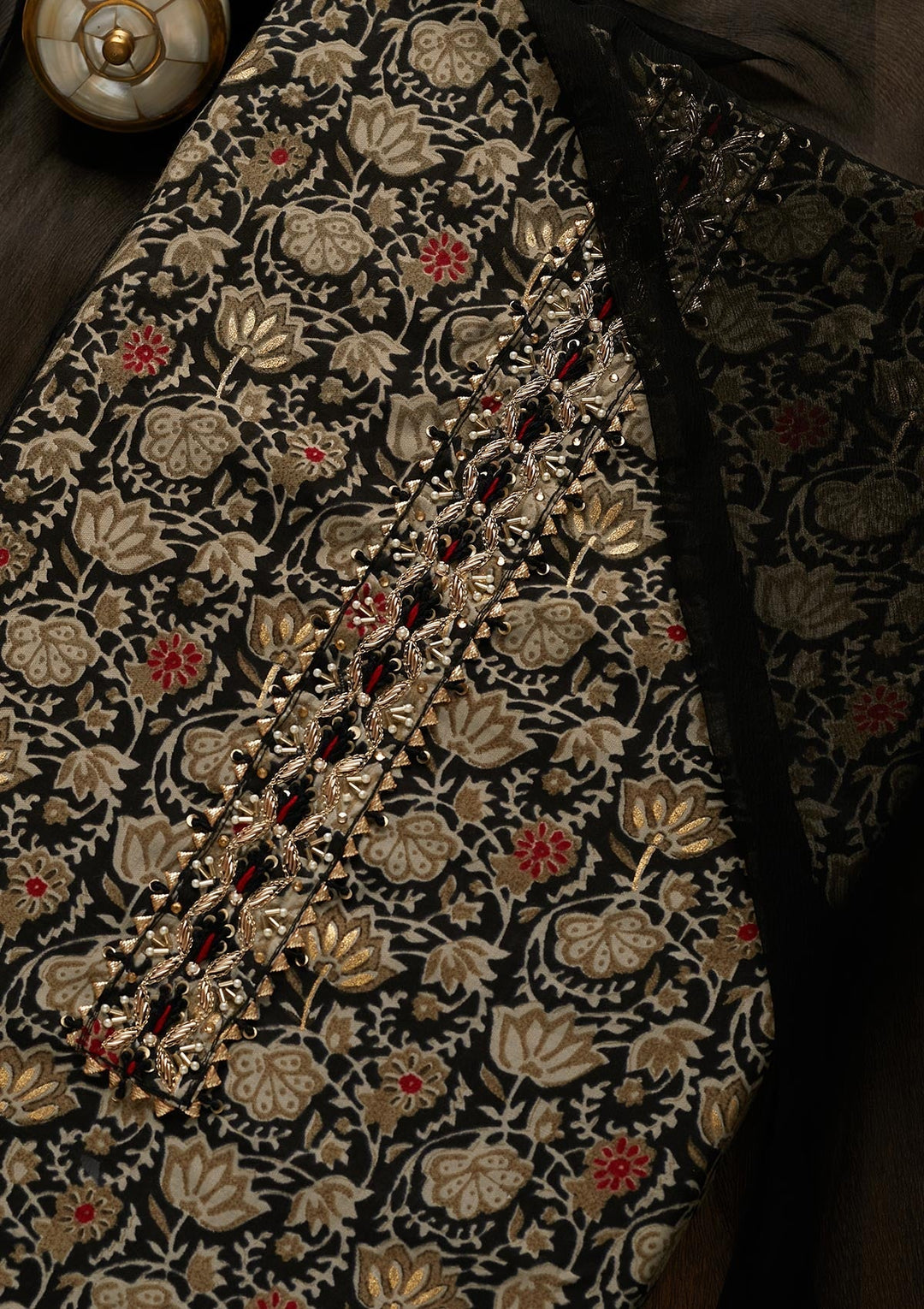 Black Print Cotton Unstitched Salwar Suit-Koskii