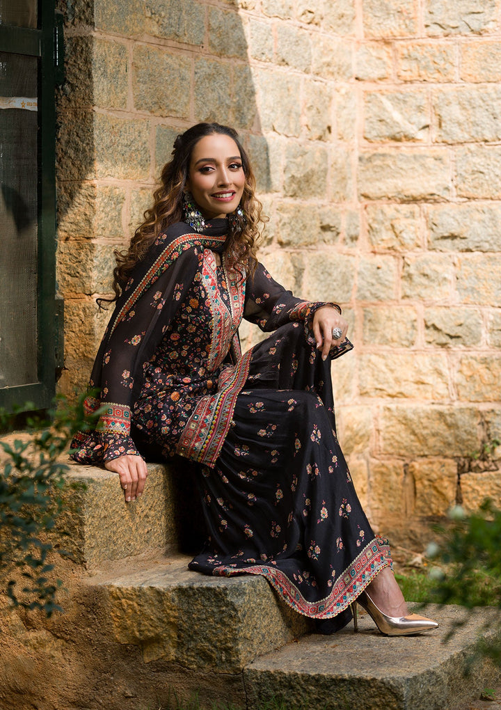 Black Printed Georgette Readymade Salwar Kameez-Koskii