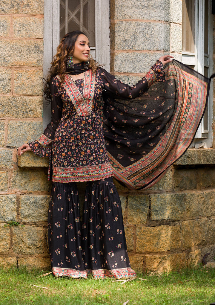 Black Printed Georgette Readymade Salwar Kameez-Koskii