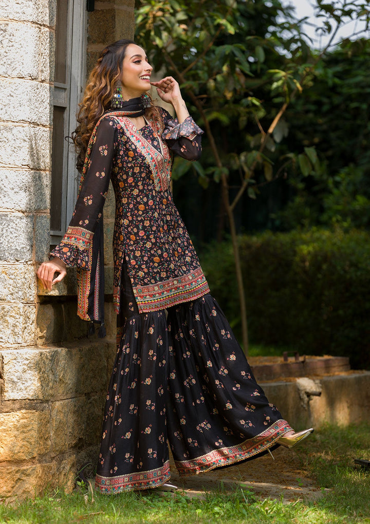 Black Printed Georgette Readymade Salwar Kameez-Koskii