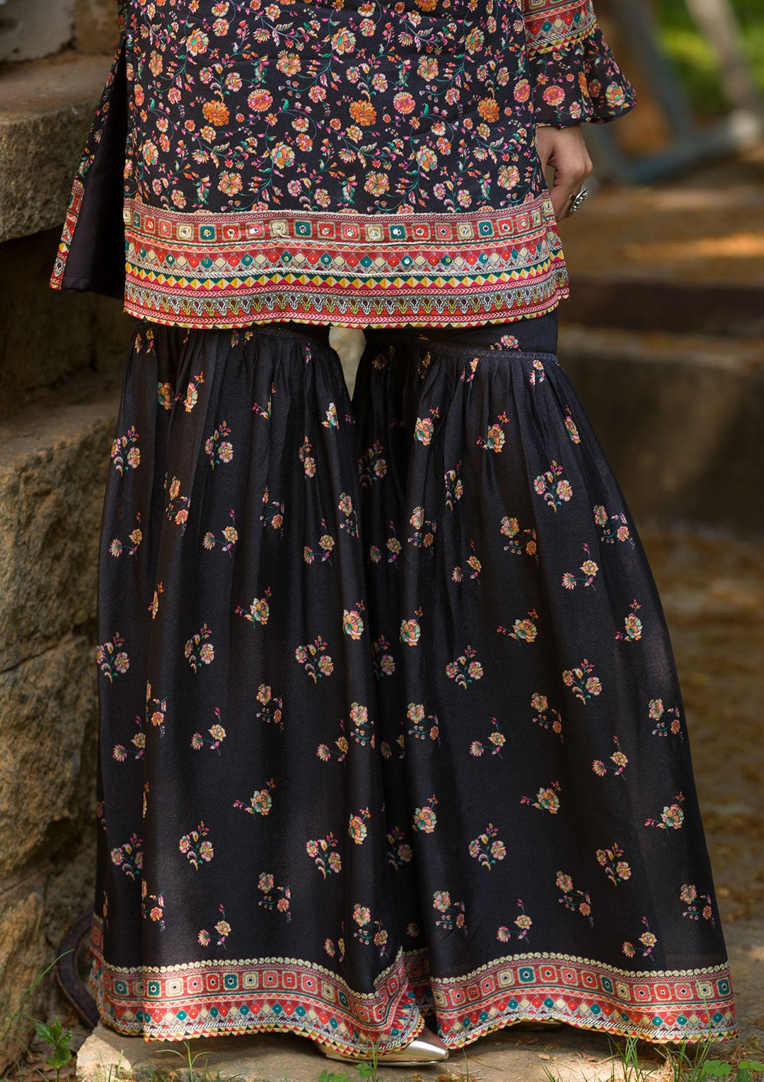 Black Printed Georgette Readymade Salwar Kameez-Koskii