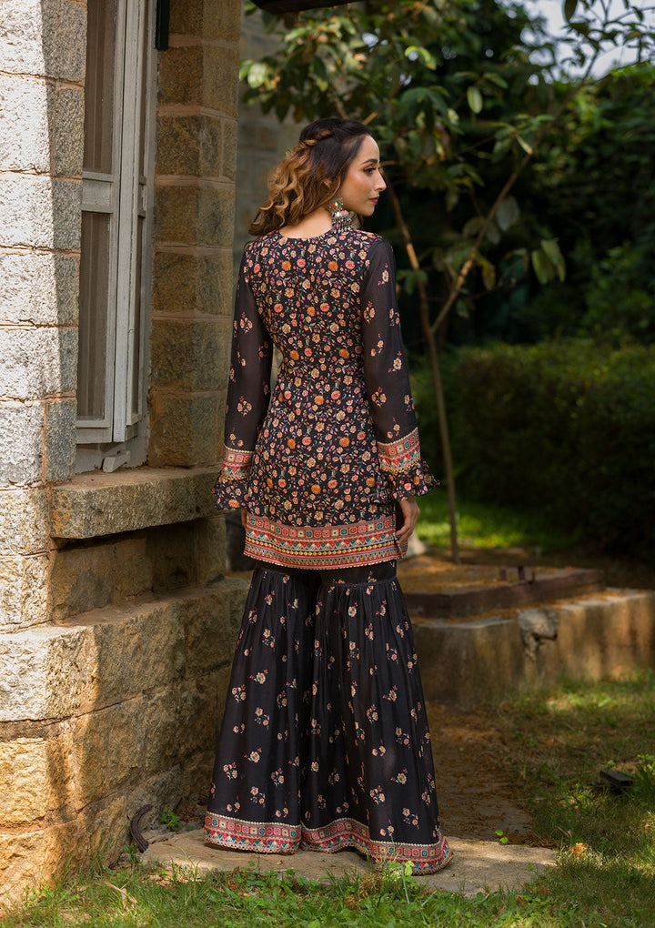 Black Printed Georgette Readymade Salwar Kameez-Koskii