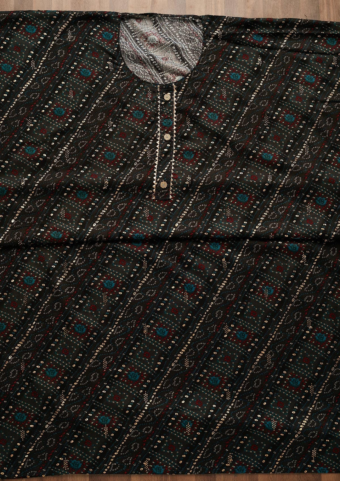 Black Sequins Cotton Semi-Stitched Salwar Suit-Koskii