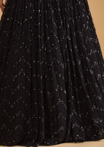 Black Sequins Georgette Readymade Lehenga-Koskii