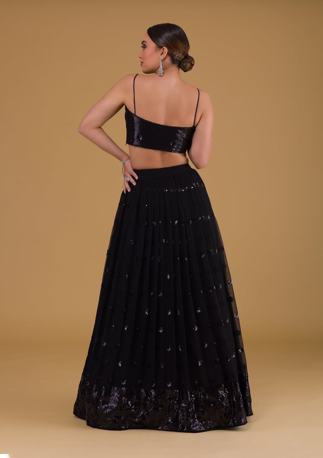 Black Sequins Georgette Designer Lehenga-Koskii