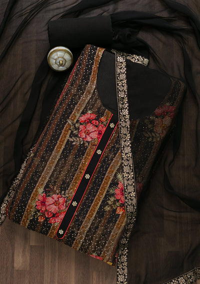 Black Sequins Georgette Unstitched Salwar Suit-Koskii