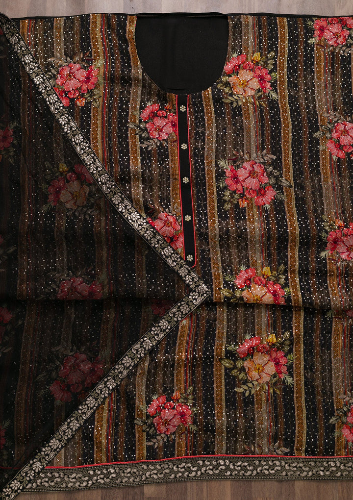 Black Sequins Georgette Unstitched Salwar Suit-Koskii