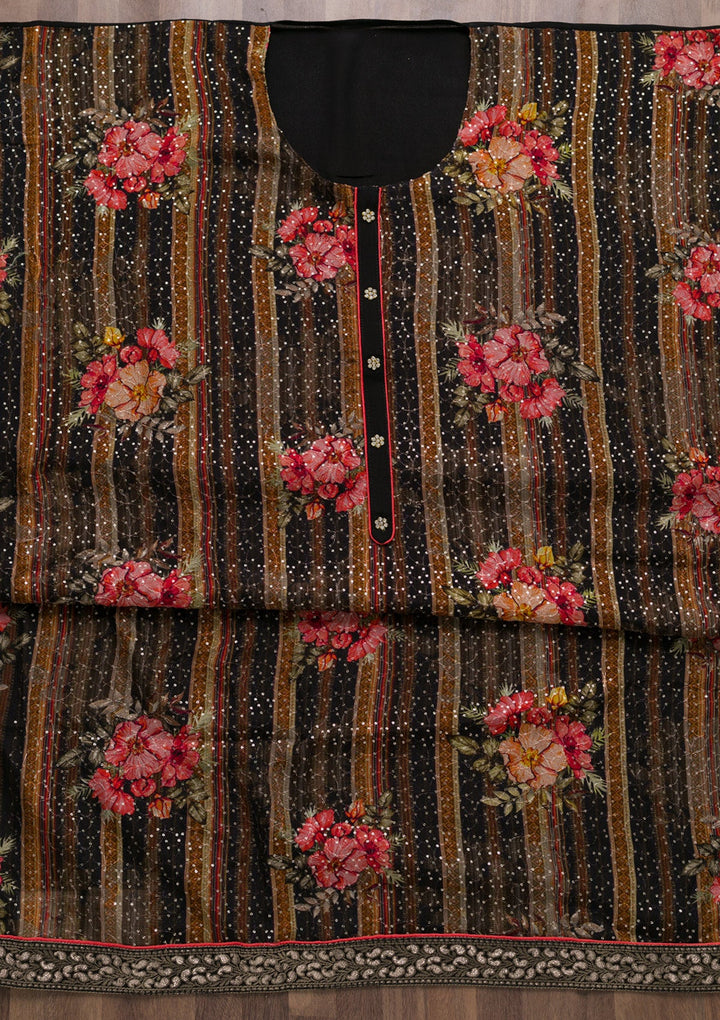 Black Sequins Georgette Unstitched Salwar Suit-Koskii