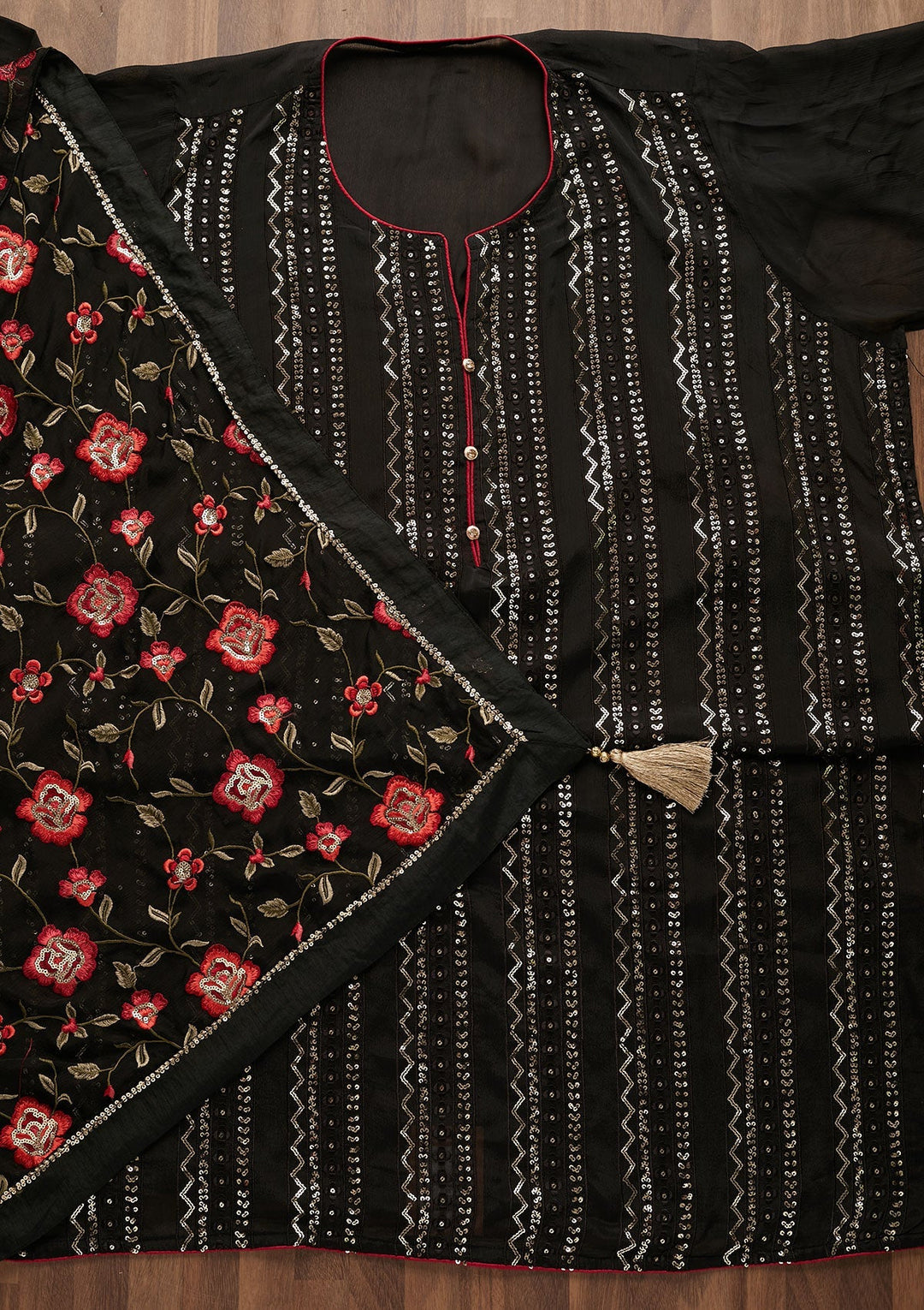 Black Sequins Georgette Designer Semi-Stitched Salwar Suit - Koskii