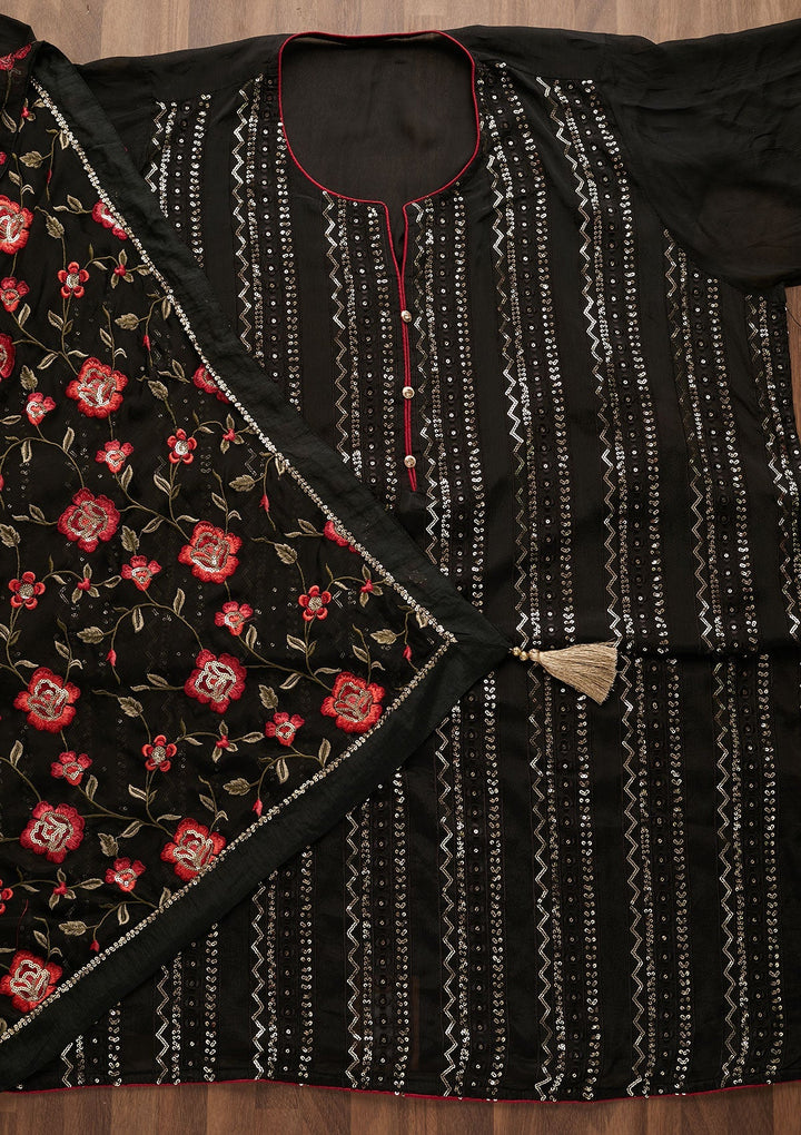 Black Sequins Georgette Designer Semi-Stitched Salwar Suit - Koskii