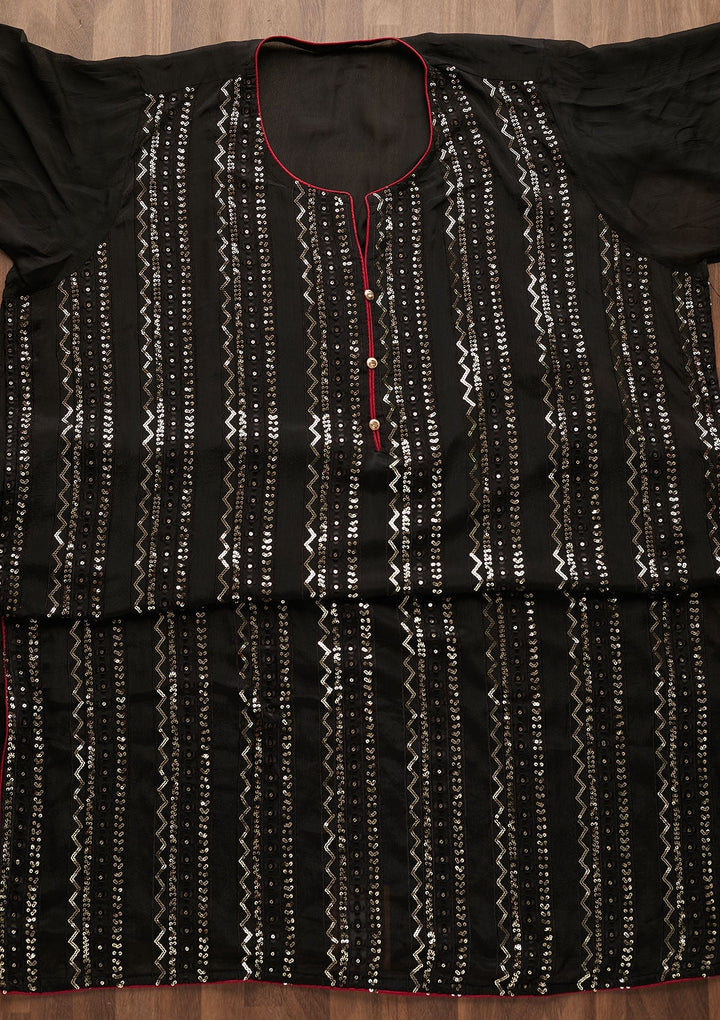 Black Sequins Georgette Designer Semi-Stitched Salwar Suit - Koskii