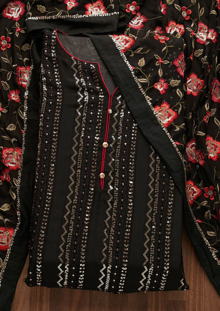 Black Sequins Georgette Designer Semi-Stitched Salwar Suit - Koskii