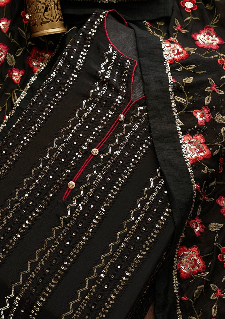 Black Sequins Georgette Designer Semi-Stitched Salwar Suit - Koskii