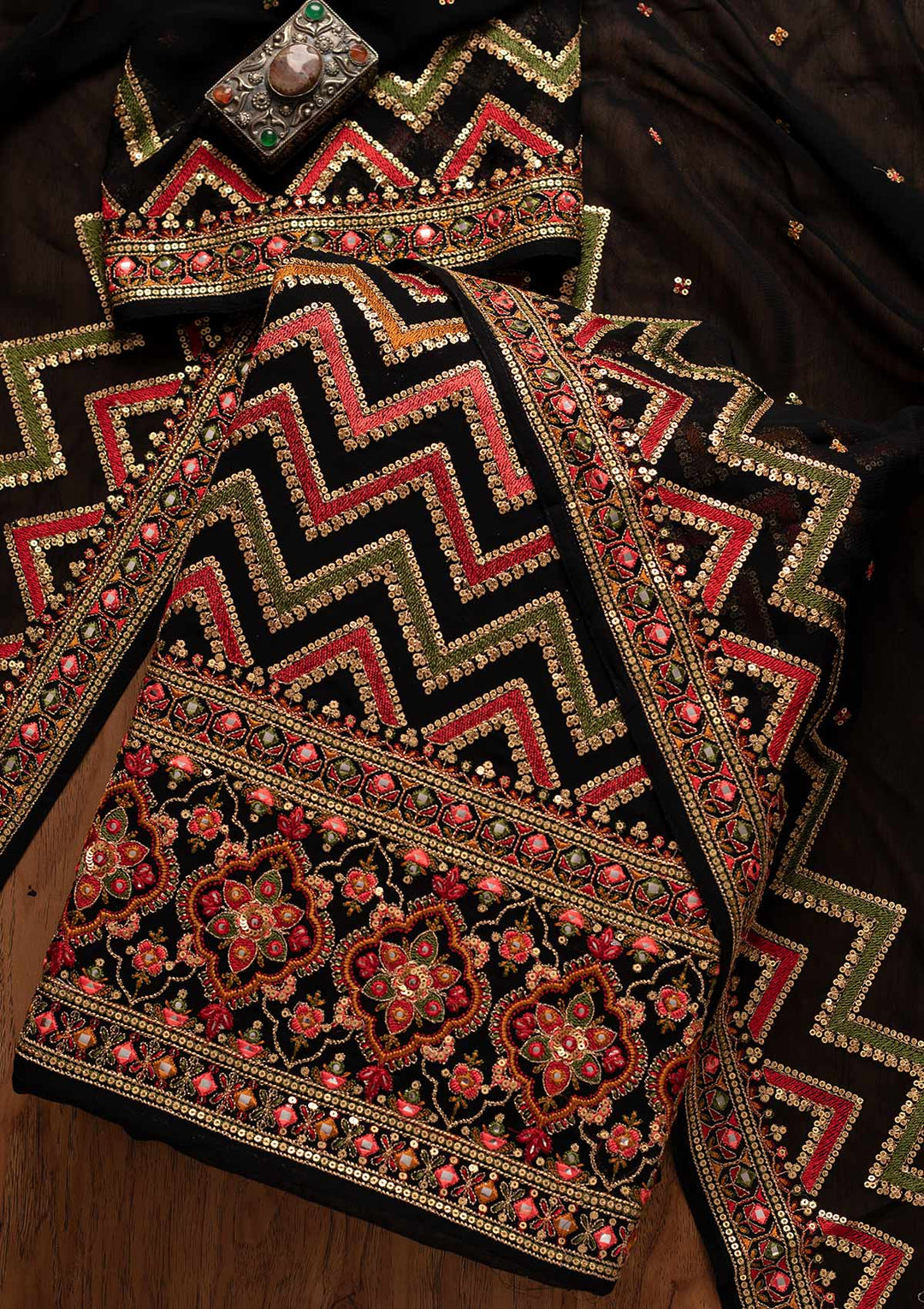 Black Sequins Georgette Designer Unstitched Salwar Suit - koskii