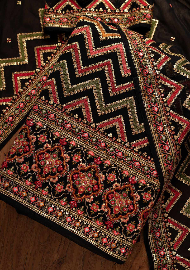 Black Sequins Georgette Designer Unstitched Salwar Suit - koskii