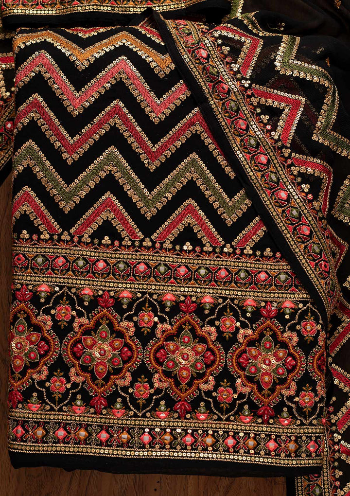 Black Sequins Georgette Designer Unstitched Salwar Suit - koskii