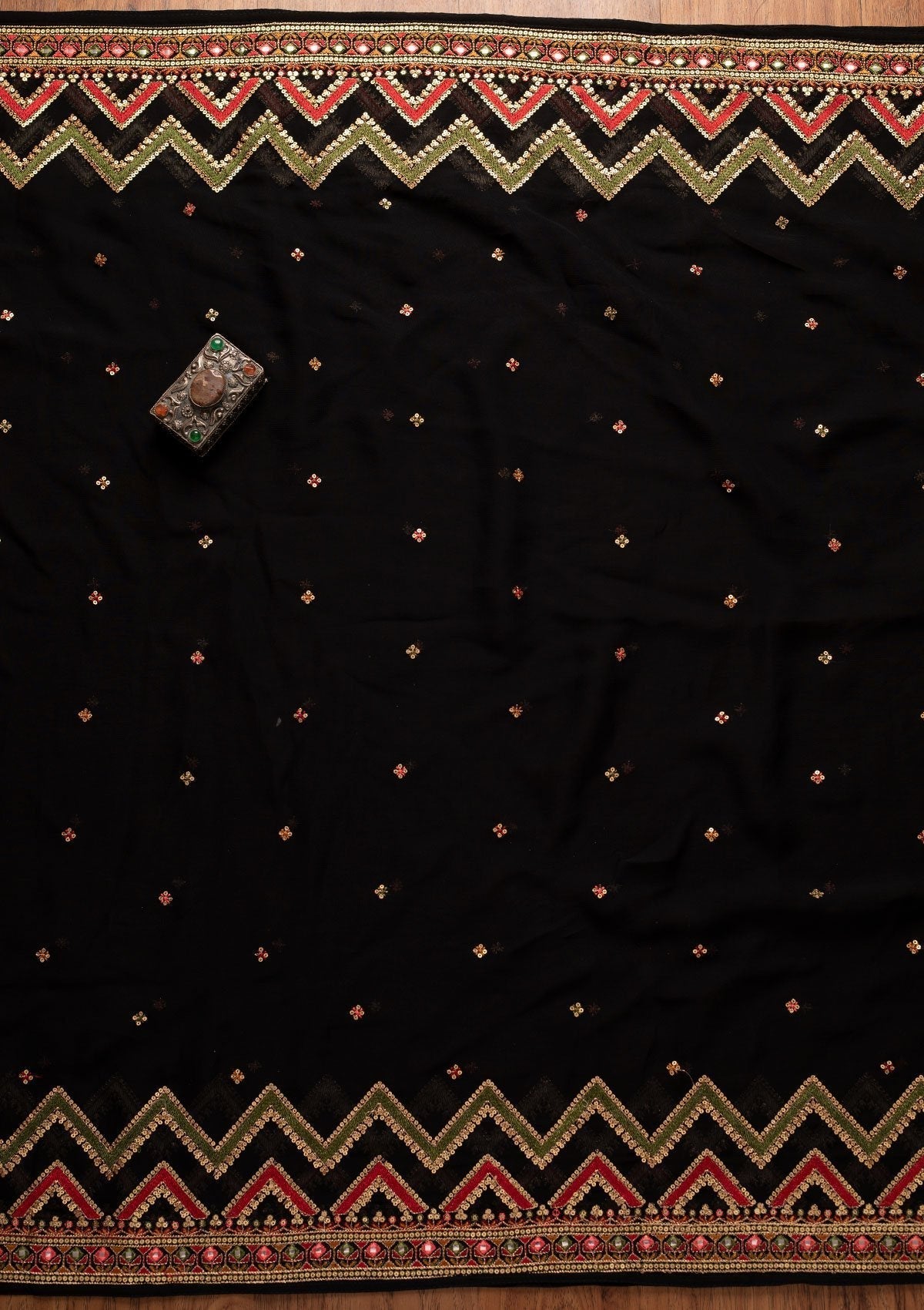 Black Sequins Georgette Designer Unstitched Salwar Suit - koskii