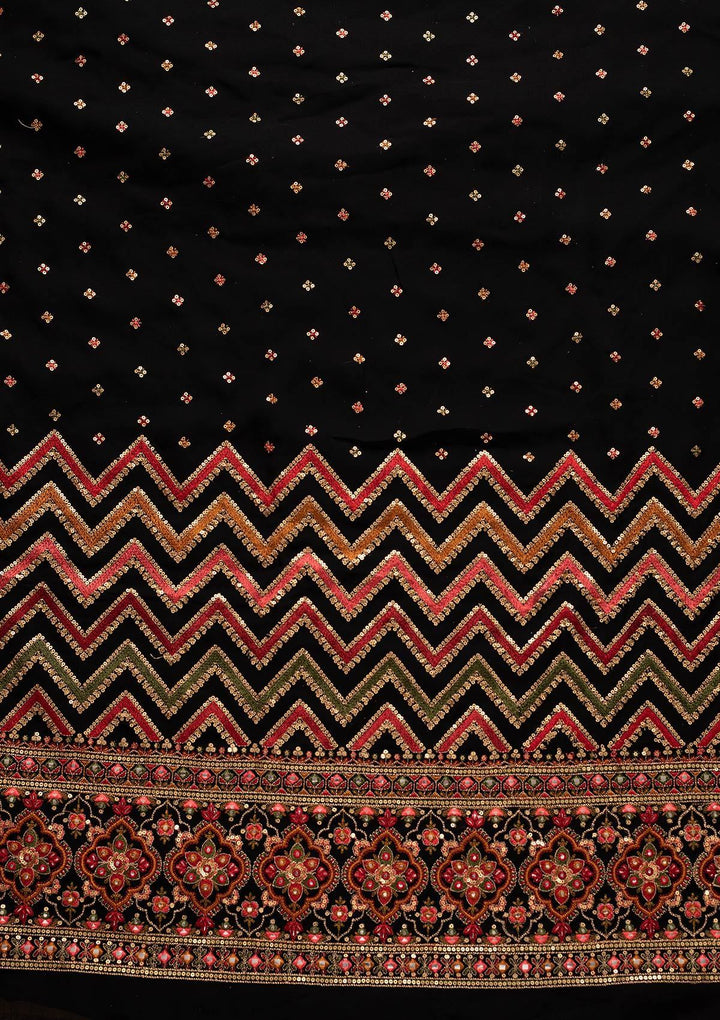 Black Sequins Georgette Designer Unstitched Salwar Suit - koskii