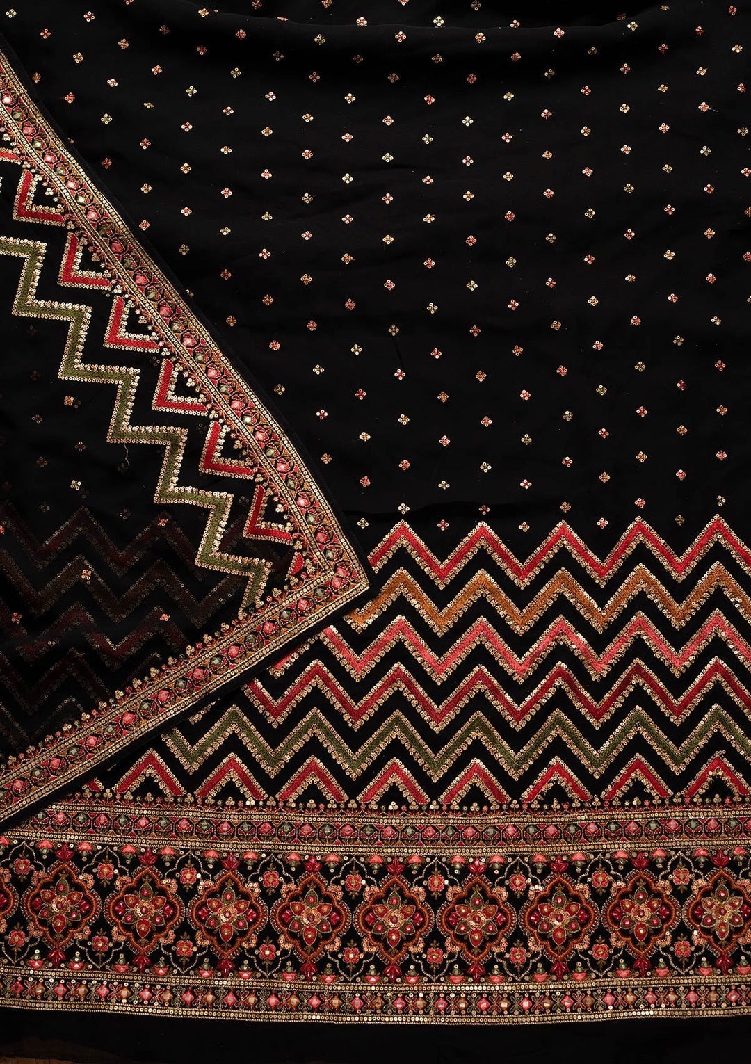 Black Sequins Georgette Designer Unstitched Salwar Suit - koskii