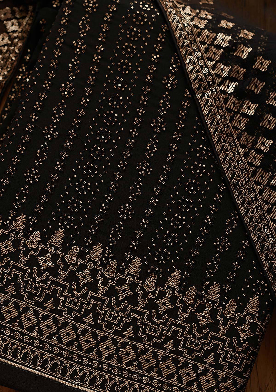 Black Sequins Georgette Designer Unstitched Salwar Suit - Koskii