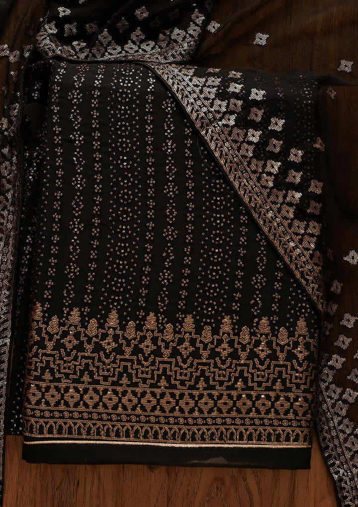 Black Sequins Georgette Designer Unstitched Salwar Suit - Koskii