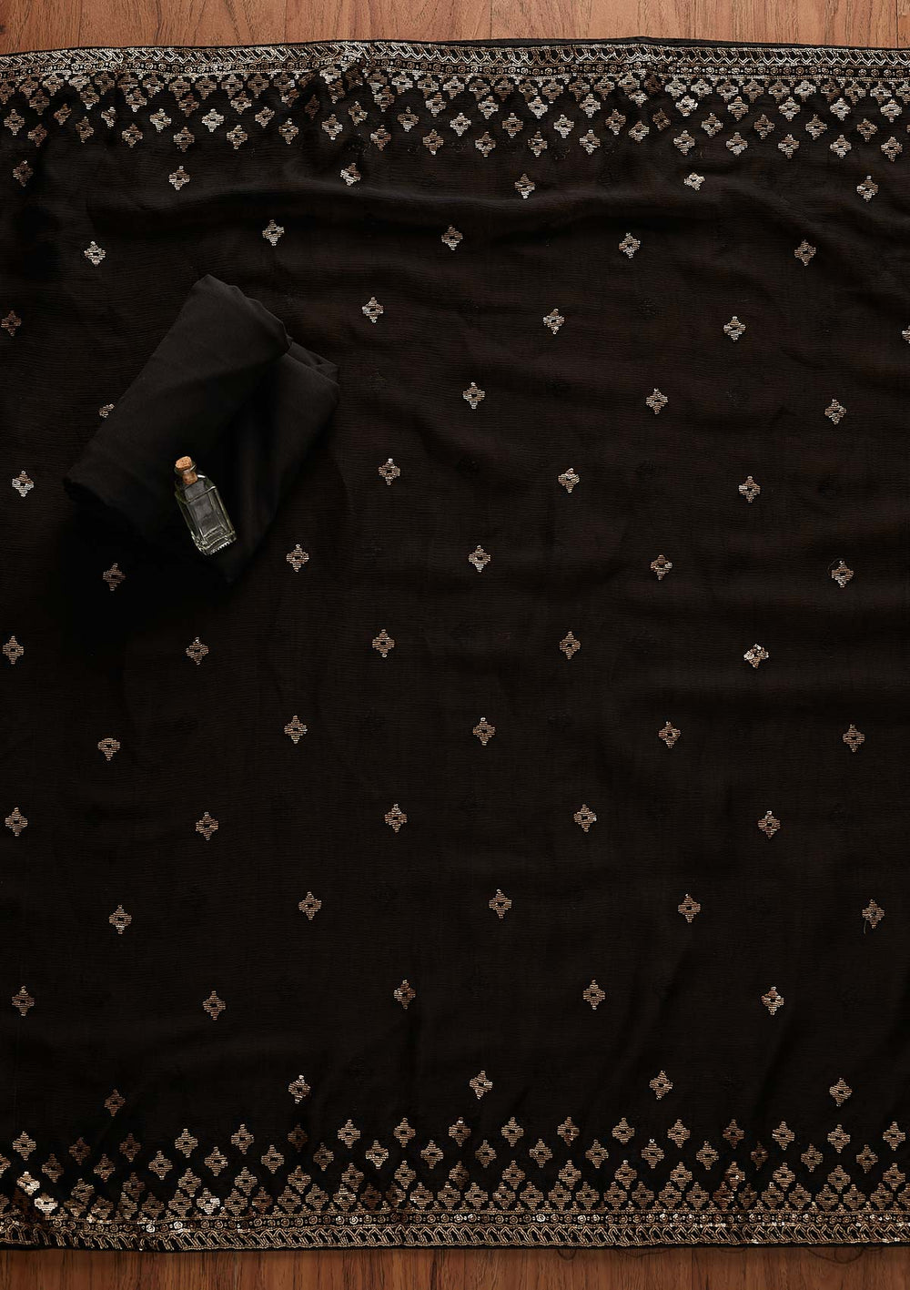 Black Sequins Georgette Designer Unstitched Salwar Suit - Koskii