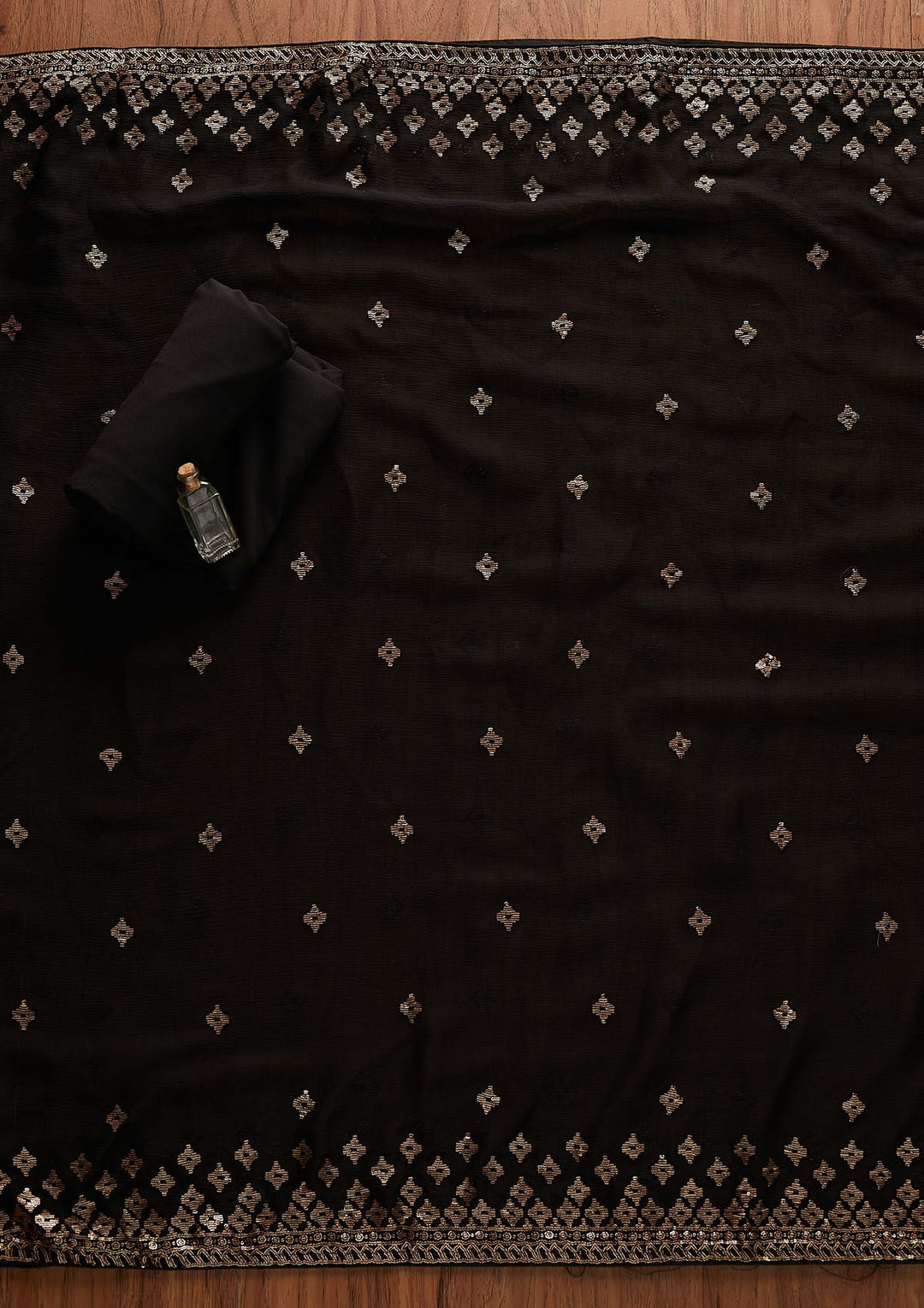 Black Sequins Georgette Designer Unstitched Salwar Suit - Koskii