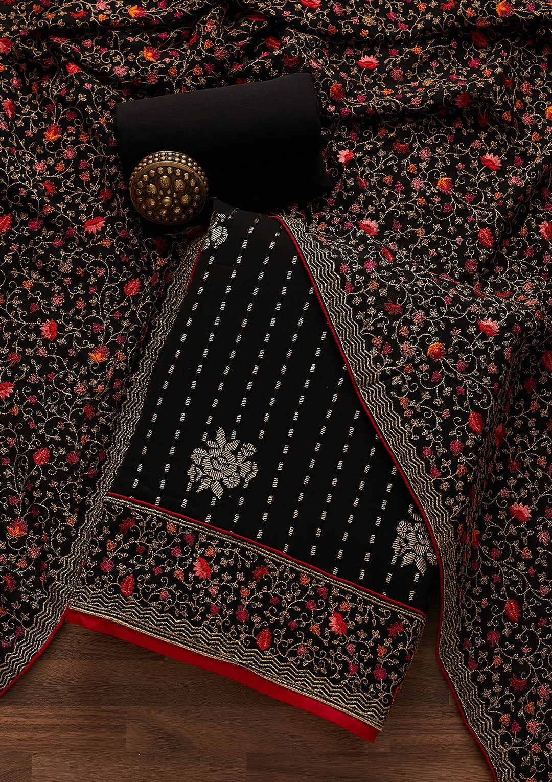 Black Sequins Georgette Designer Unstitched Salwar Suit - Koskii