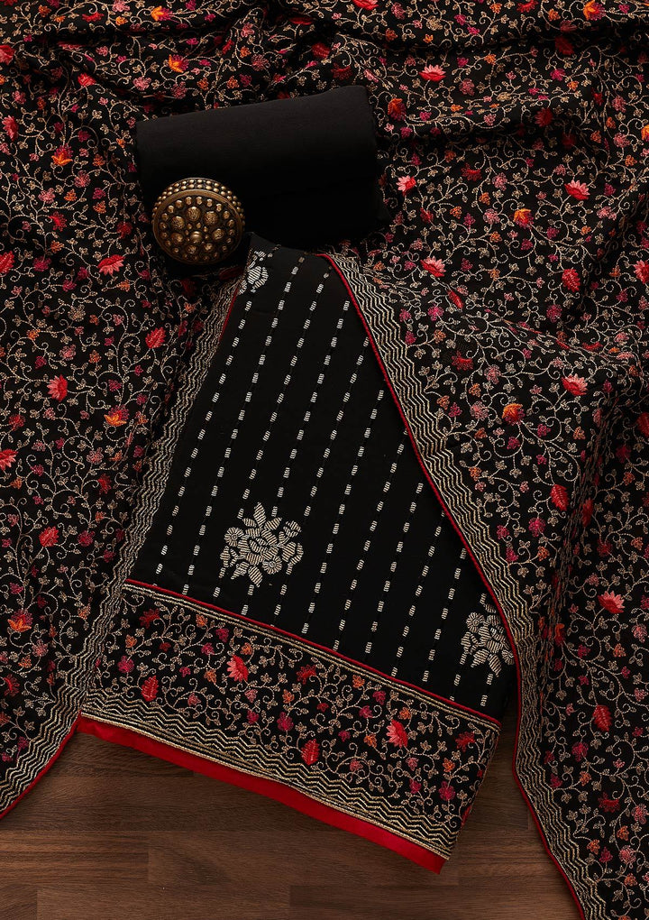 Black Sequins Georgette Designer Unstitched Salwar Suit - Koskii