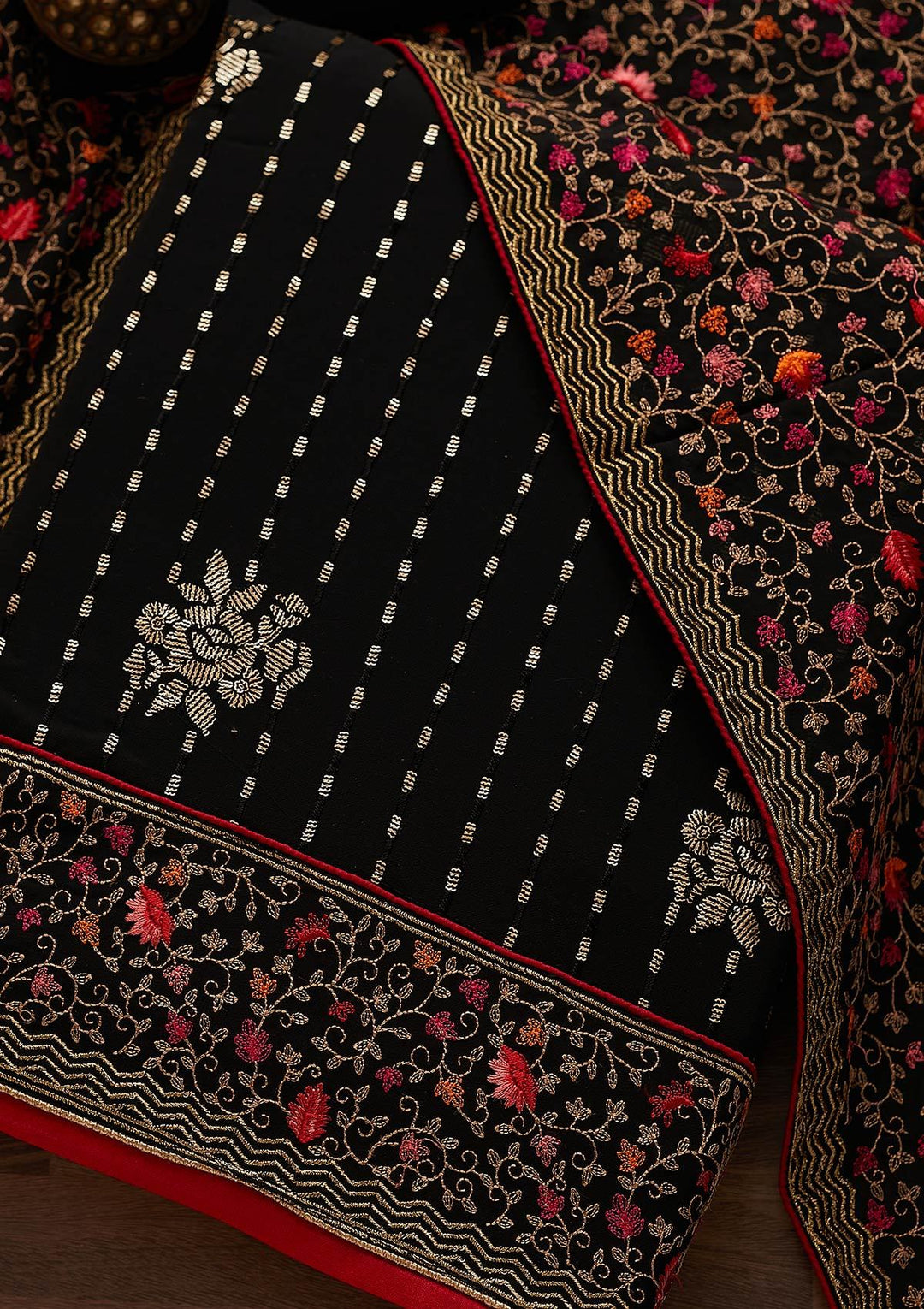 Black Sequins Georgette Designer Unstitched Salwar Suit - Koskii