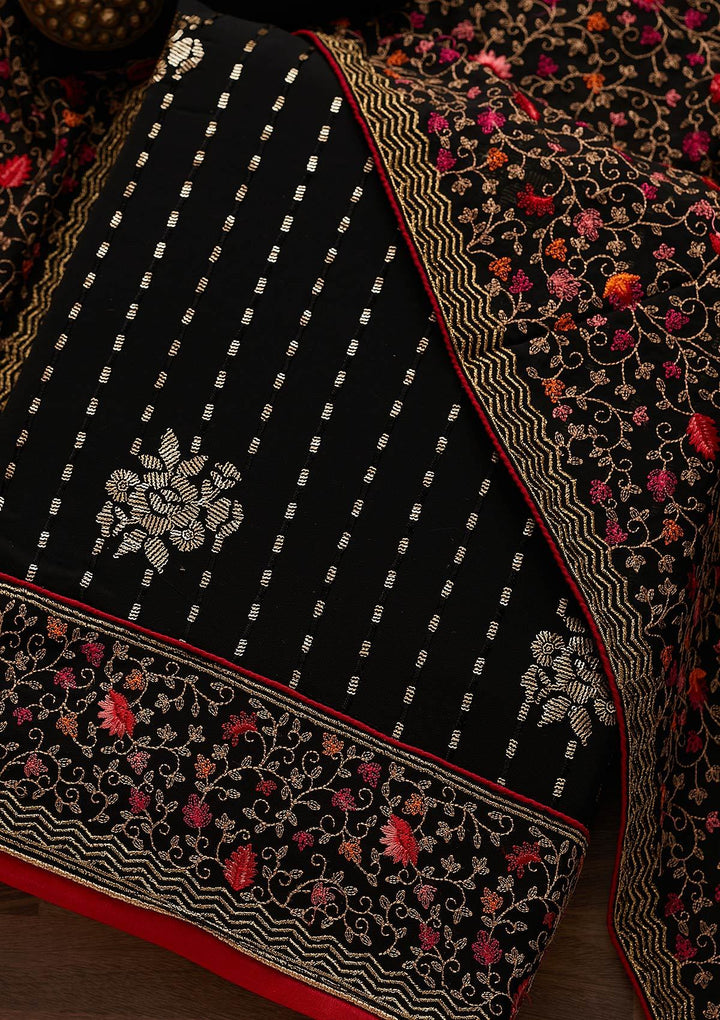 Black Sequins Georgette Designer Unstitched Salwar Suit - Koskii