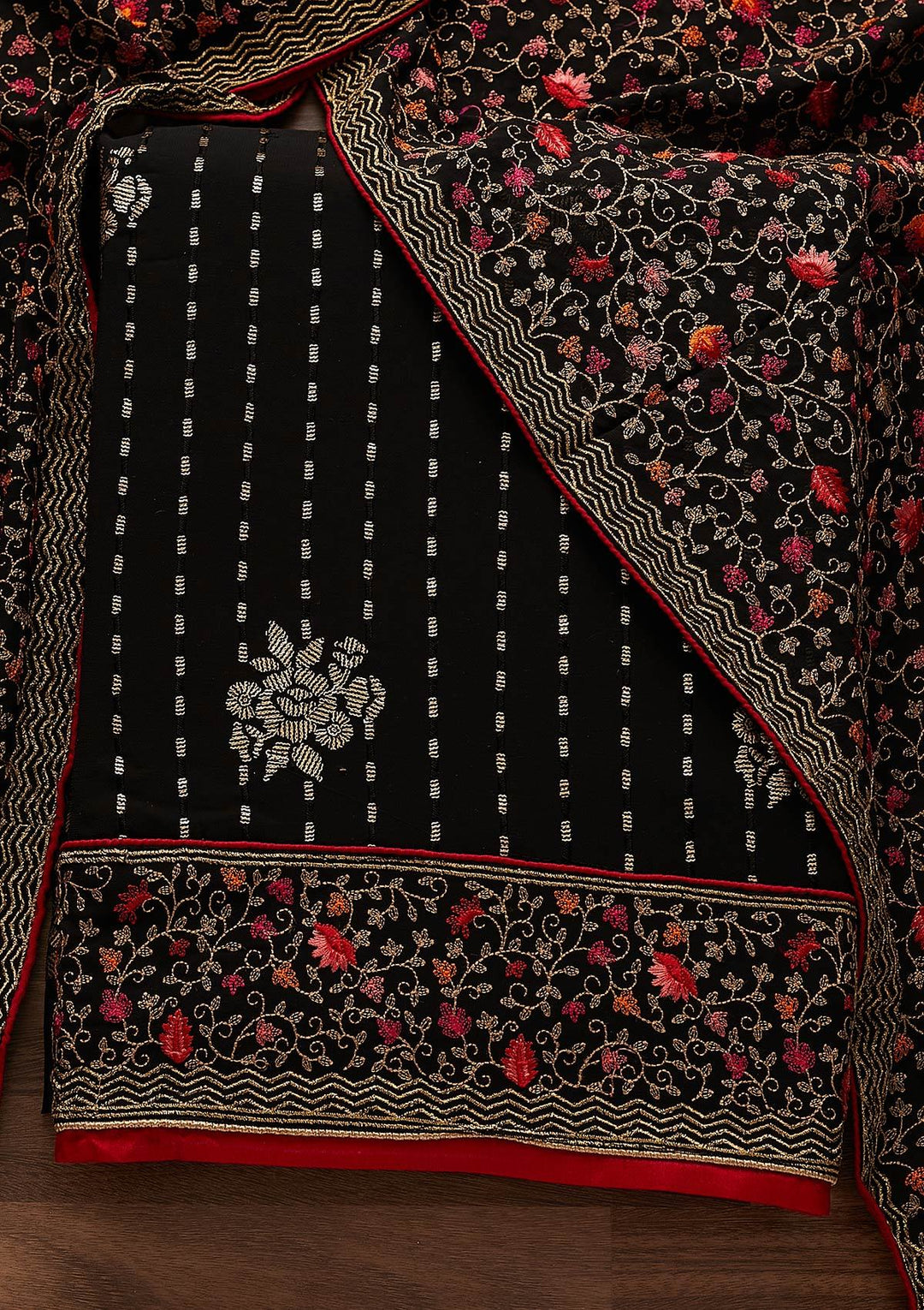 Black Sequins Georgette Designer Unstitched Salwar Suit - Koskii