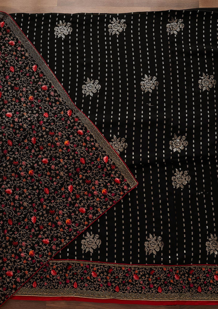 Black Sequins Georgette Designer Unstitched Salwar Suit - Koskii