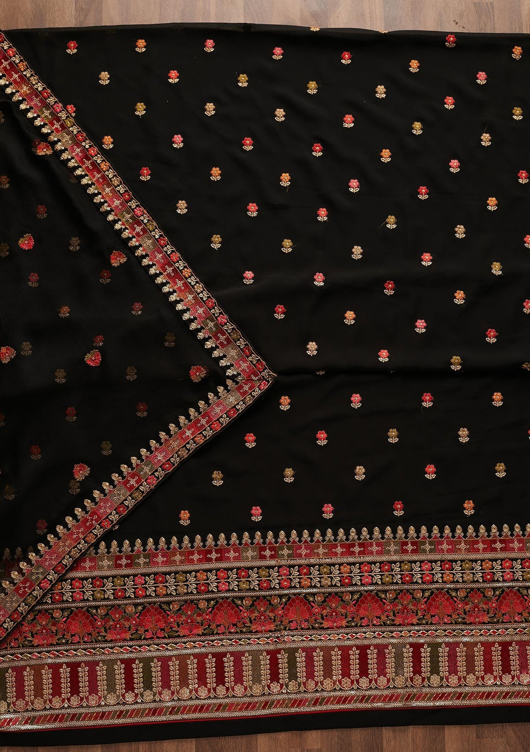 Black Sequins Georgette Designer Unstitched Salwar Suit - Koskii