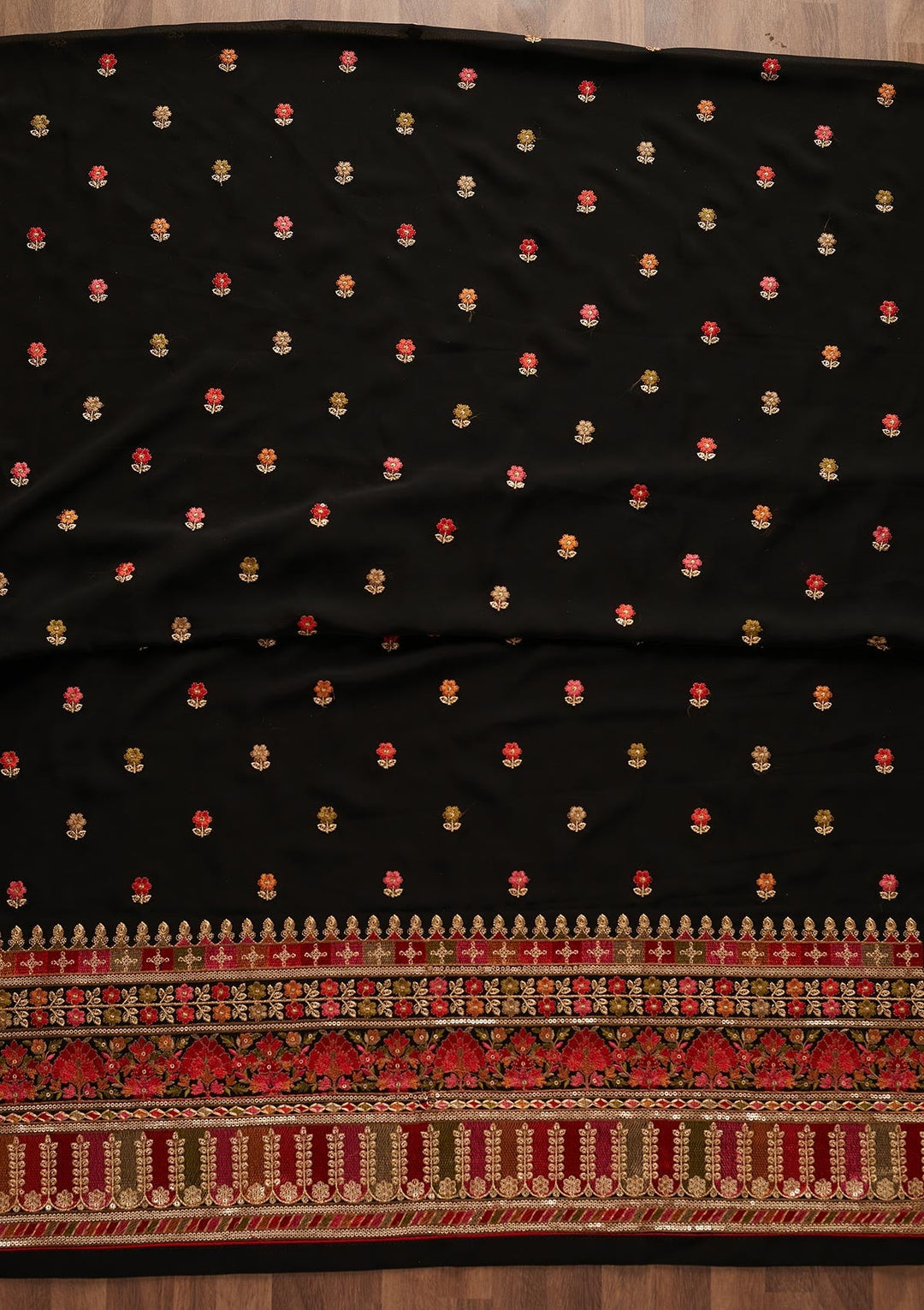 Black Sequins Georgette Designer Unstitched Salwar Suit - Koskii