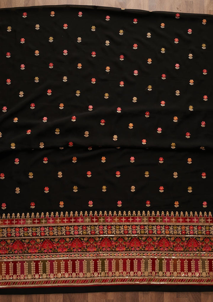 Black Sequins Georgette Designer Unstitched Salwar Suit - Koskii