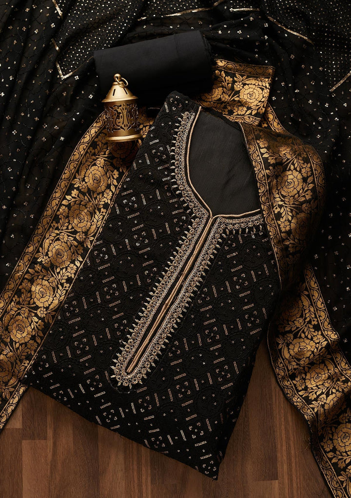 Black Sequins Georgette Designer Unstitched Salwar Suit - Koskii
