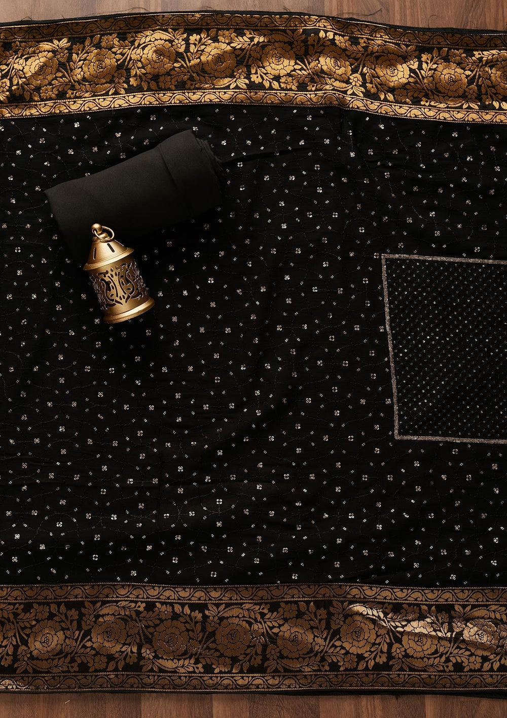 Black Sequins Georgette Designer Unstitched Salwar Suit - Koskii